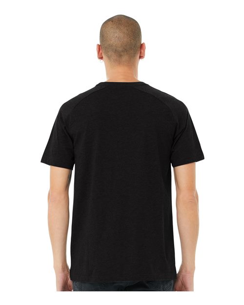 BELLA + CANVAS 3201 Men's Heather CVC Raglan Tee - Black Heather - model back
