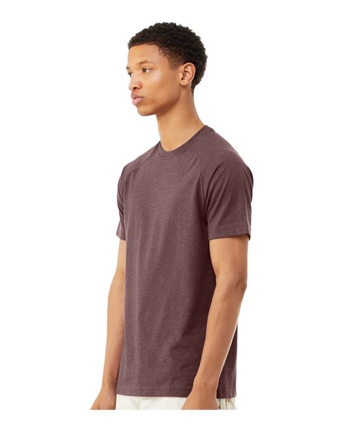 BELLA + CANVAS 3201 Men's Heather CVC Raglan Tee - Heather Maroon - model side
