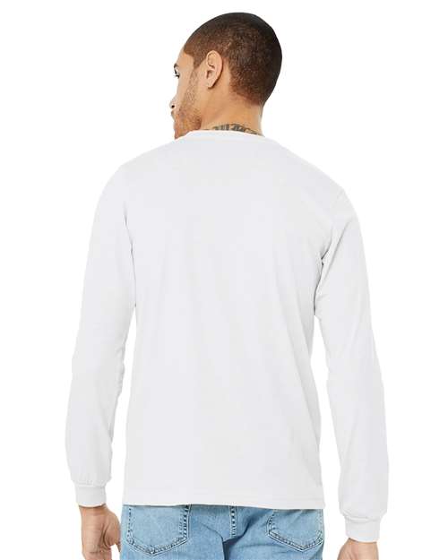 BELLA + CANVAS 3501CVC Heather CVC Long Sleeve Tee - Solid White Blend - model back