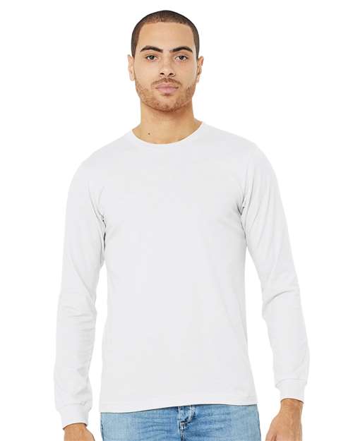 BELLA + CANVAS 3501CVC Heather CVC Long Sleeve Tee - Solid White Blend - model front