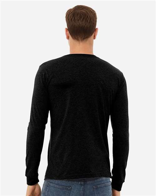 BELLA + CANVAS 3501CVC Heather CVC Long Sleeve Tee - Solid Black Blend - model back