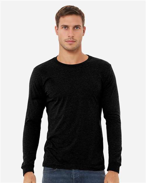 BELLA + CANVAS 3501CVC Heather CVC Long Sleeve Tee - Solid Black Blend - model front