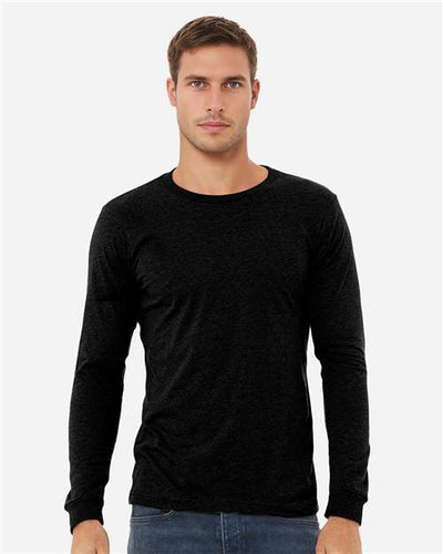 BELLA + CANVAS 3501CVC Heather CVC Long Sleeve Tee - Solid Black Blend - model front