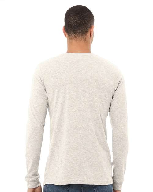 BELLA + CANVAS 3513 Unisex Triblend Long Sleeve Tee - Oatmeal Triblend - model back