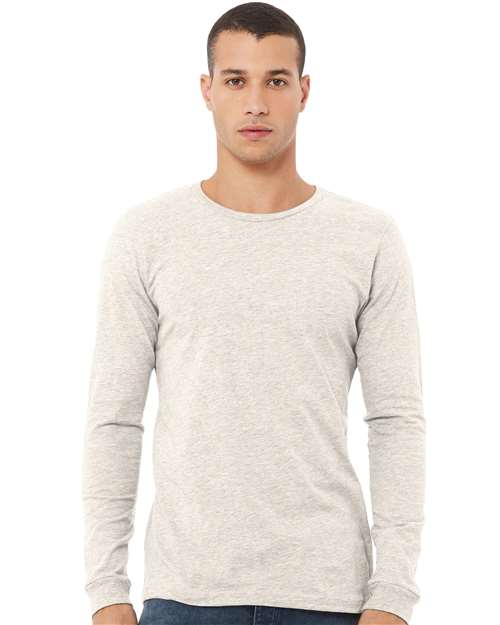 BELLA + CANVAS 3513 Unisex Triblend Long Sleeve Tee - Oatmeal Triblend - model front