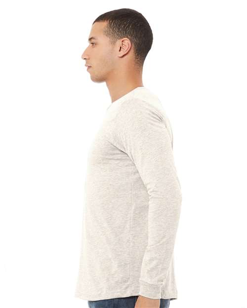 BELLA + CANVAS 3513 Unisex Triblend Long Sleeve Tee - Oatmeal Triblend - model side