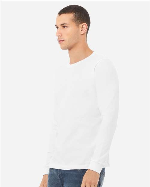 BELLA + CANVAS 3513 Unisex Triblend Long Sleeve Tee - Solid White Triblend - model side