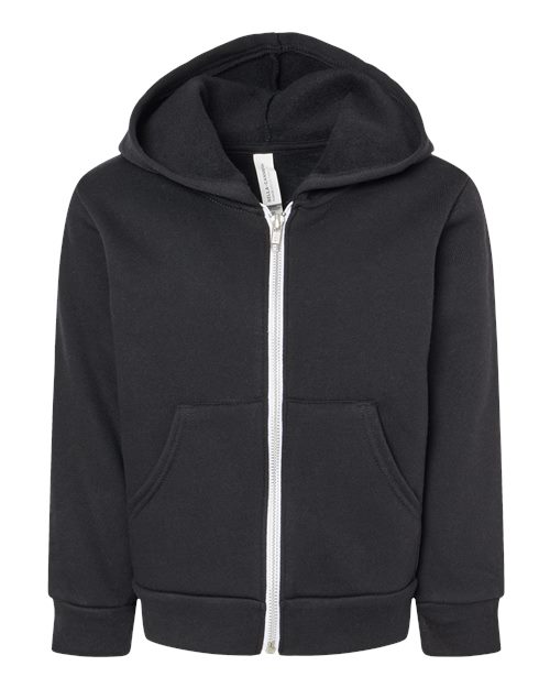 BELLA + CANVAS 3739T Toddler Sponge Fleece Full-Zip Hoodie Sweatshirt - Black - front