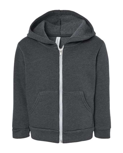 BELLA + CANVAS 3739T Toddler Sponge Fleece Full-Zip Hoodie Sweatshirt - Dark Grey Heather - front
