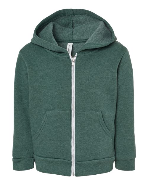 BELLA + CANVAS 3739T Toddler Sponge Fleece Full-Zip Hoodie Sweatshirt - Heather Forest - front