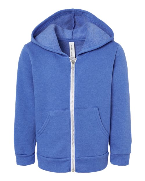 BELLA + CANVAS 3739T Toddler Sponge Fleece Full-Zip Hoodie Sweatshirt - Heather True Royal - front