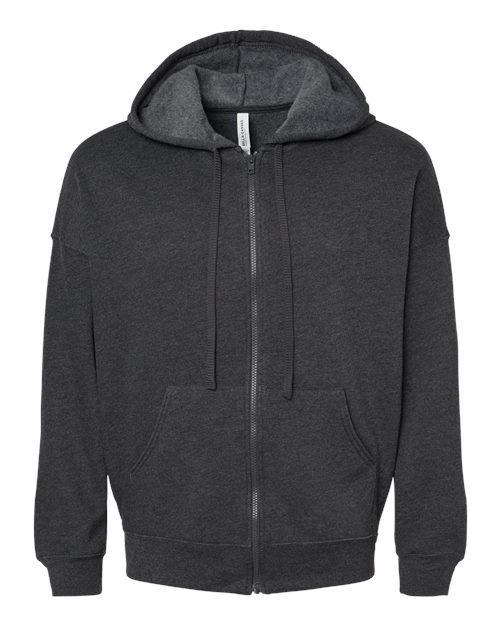 BELLA + CANVAS 3759 Unisex Sponge Fleece DTM Full-Zip Hoodie Sweatshirt - Dark Grey Heather - front