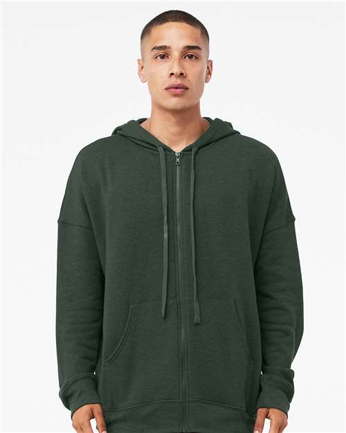 BELLA + CANVAS 3759 Unisex Sponge Fleece DTM Full-Zip Hoodie Sweatshirt - Heather Forest - model front
