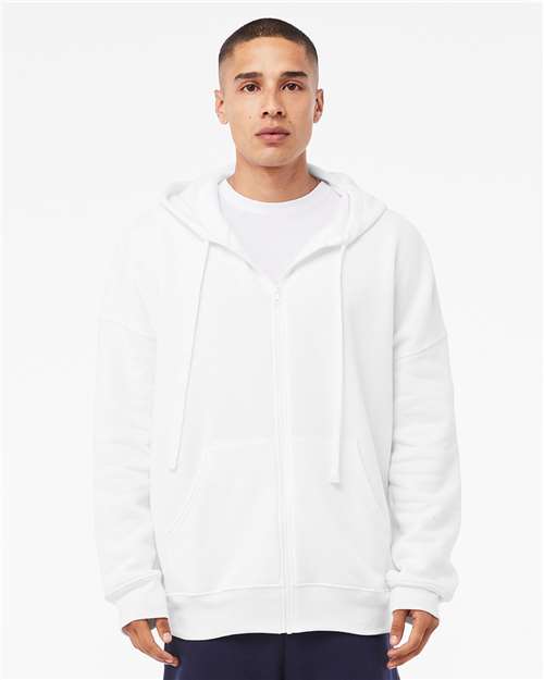 BELLA + CANVAS 3759 Unisex Sponge Fleece DTM Full-Zip Hoodie Sweatshirt - White - model front