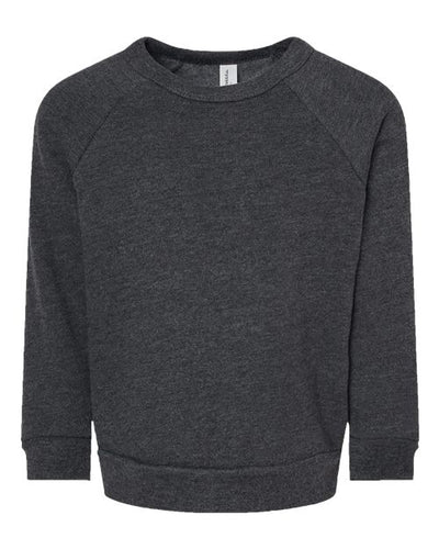 BELLA + CANVAS 3901T Toddler Sponge Fleece Raglan Crewneck Sweatshirt - Dark Grey Heather - front