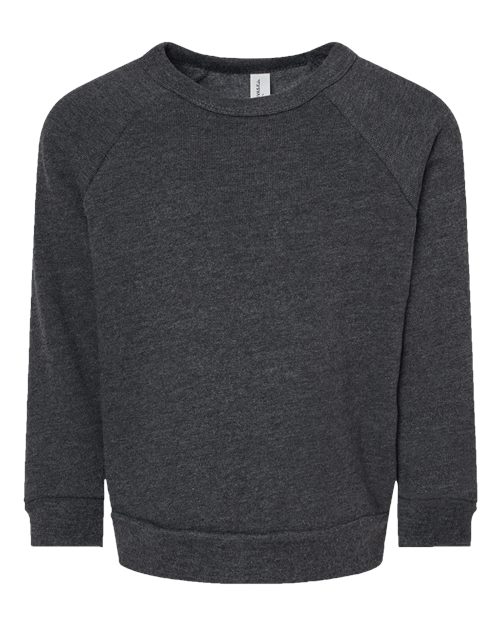 BELLA + CANVAS 3901T Toddler Sponge Fleece Raglan Crewneck Sweatshirt - Dark Grey Heather - front