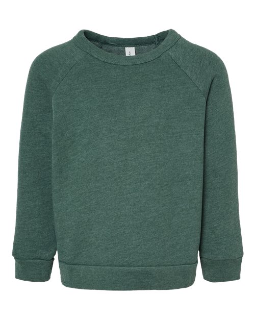 BELLA + CANVAS 3901T Toddler Sponge Fleece Raglan Crewneck Sweatshirt - Heather Forest - front