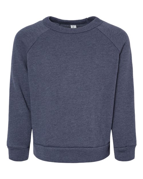 BELLA + CANVAS 3901T Toddler Sponge Fleece Raglan Crewneck Sweatshirt - Heather Navy - front