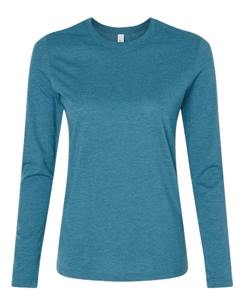 BELLA + CANVAS 6500 Women’s Jersey Long Sleeve Tee - Heather Deep Teal - front