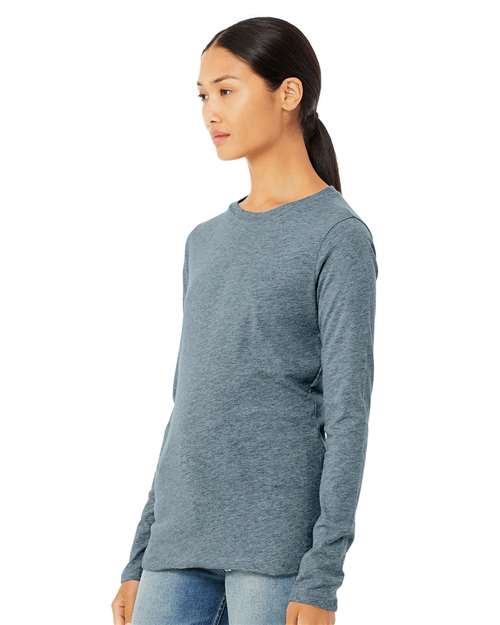 BELLA + CANVAS 6500 Women’s Jersey Long Sleeve Tee - Heather Slate - model side