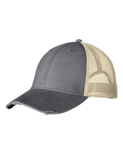 Adams Headwear OL102 Ollie Distressed Trucker Cap - Charcoal/ Tan - front
