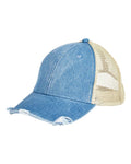 Adams Headwear OL102 Ollie Distressed Trucker Cap - Light Denim/ Tan - front