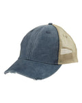 Adams Headwear OL102 Ollie Distressed Trucker Cap - Navy/ Tan - front