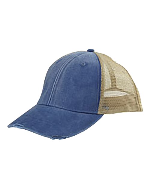 Adams Headwear OL102 Ollie Distressed Trucker Cap - Royal/ Tan - front