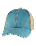 Adams Headwear OL102 Ollie Distressed Trucker Cap - Teal/ Tan - front