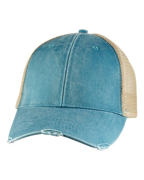 Adams Headwear OL102 Ollie Distressed Trucker Cap - Teal/ Tan - front