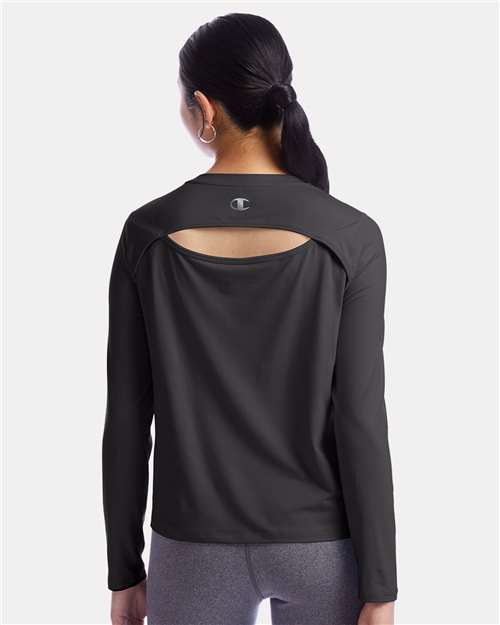 Champion CHP140 Women's Sport Soft Touch Long Sleeve T-Shirt - Black - model back