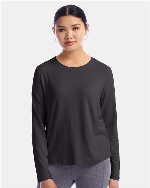 Champion CHP140 Women's Sport Soft Touch Long Sleeve T-Shirt - Black - model front