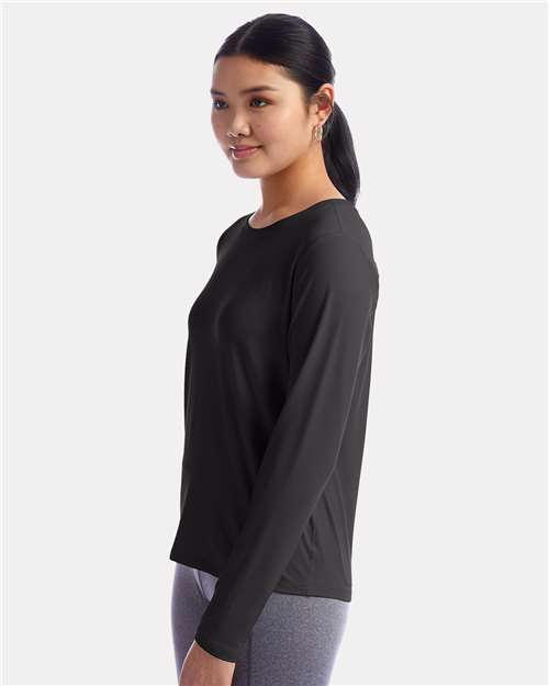 Champion CHP140 Women's Sport Soft Touch Long Sleeve T-Shirt - Black - model side