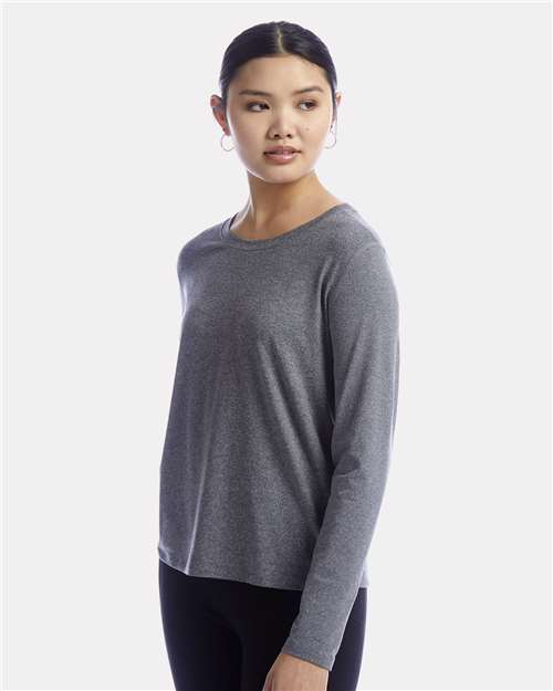 Champion CHP140 Women's Sport Soft Touch Long Sleeve T-Shirt - Ebony Heather - model side