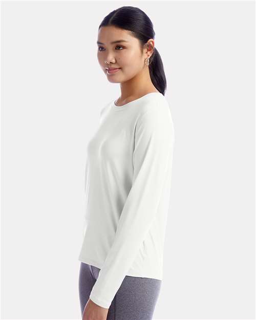 Champion CHP140 Women's Sport Soft Touch Long Sleeve T-Shirt - White - model side
