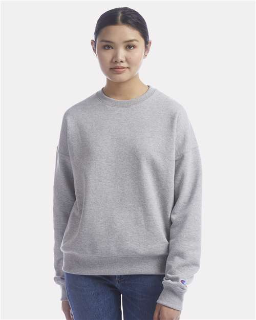 Champion SL650 Women's Powerblend Crewneck Sweatshirt - Light Steel - model front