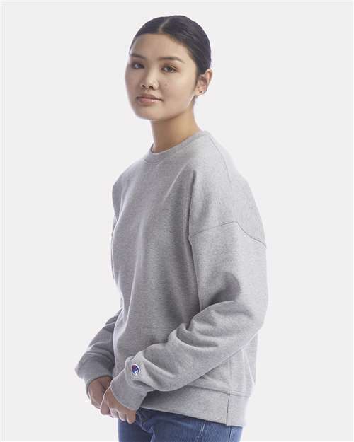 Champion SL650 Women's Powerblend Crewneck Sweatshirt - Light Steel - model side