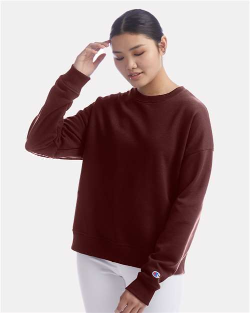 Champion SL650 Women's Powerblend Crewneck Sweatshirt - Maroon - model front