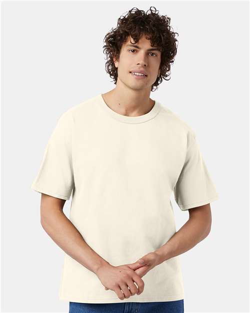 Champion T105 Unisex Heritage Jersey T-Shirt - Natural - model front