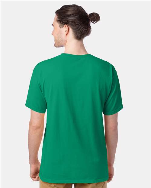 Hanes GDH100 Men's Garment-Dyed T-Shirt - Rich Green Grass - model back