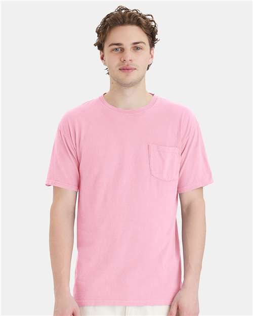 Hanes GDH150 Unisex Garment-Dyed Pocket T-Shirt - Cotton Candy - model front