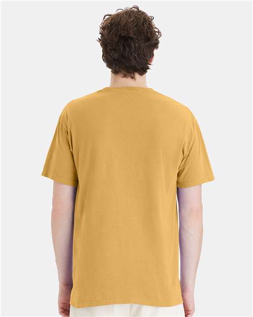 Hanes GDH150 Unisex Garment-Dyed Pocket T-Shirt - Artisan Gold - model back