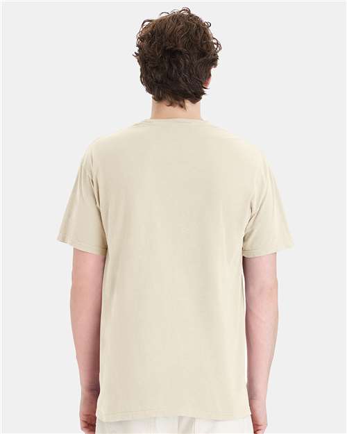 Hanes GDH150 Unisex Garment-Dyed Pocket T-Shirt - Parchment - model back