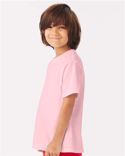 Hanes GDH175 Youth Garment-Dyed T-Shirt - Cotton Candy - model side