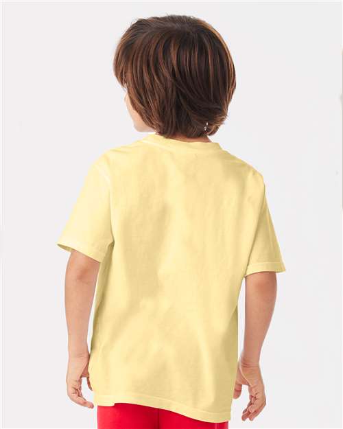 Hanes GDH175 Youth Garment-Dyed T-Shirt - Summer Squash Yellow - model back