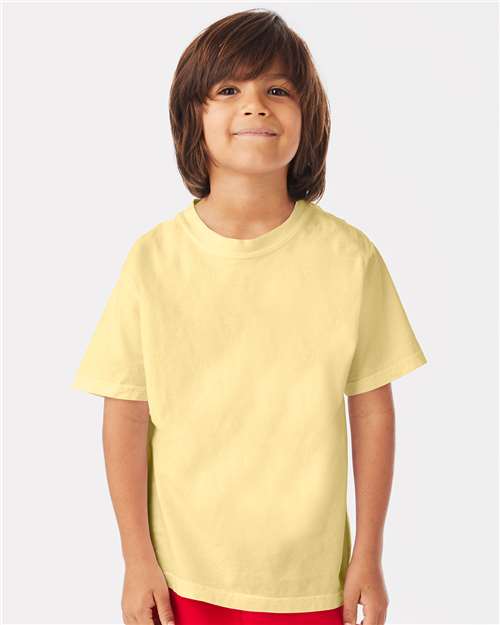 Hanes GDH175 Youth Garment-Dyed T-Shirt - Summer Squash Yellow - model front