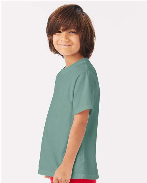 Hanes GDH175 Youth Garment-Dyed T-Shirt - Cypress Green - model side