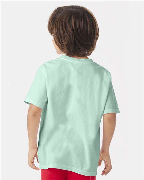 Hanes GDH175 Youth Garment-Dyed T-Shirt - Honeydew - model back