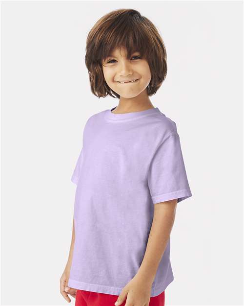 Hanes GDH175 Youth Garment-Dyed T-Shirt - Future Lavender - model side