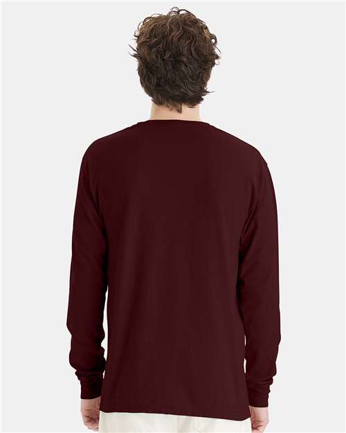 Hanes GDH200 Unisex Garment-Dyed Long Sleeve T-Shirt - Maroon - model back